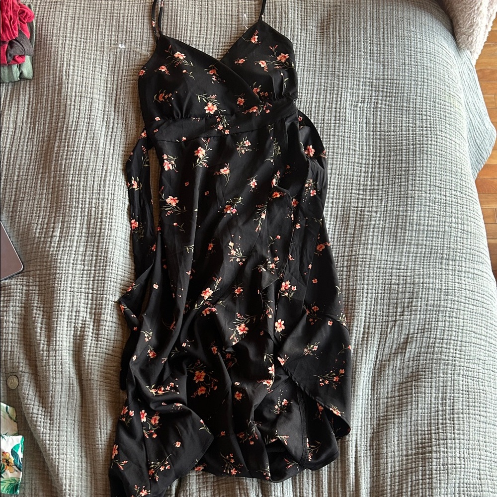 Black Floral Slip Dress with Pink Blooms